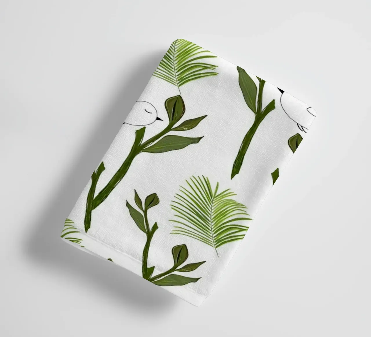 Tree birds and palm leaves tropical minimal pattern towel by gulsengunel