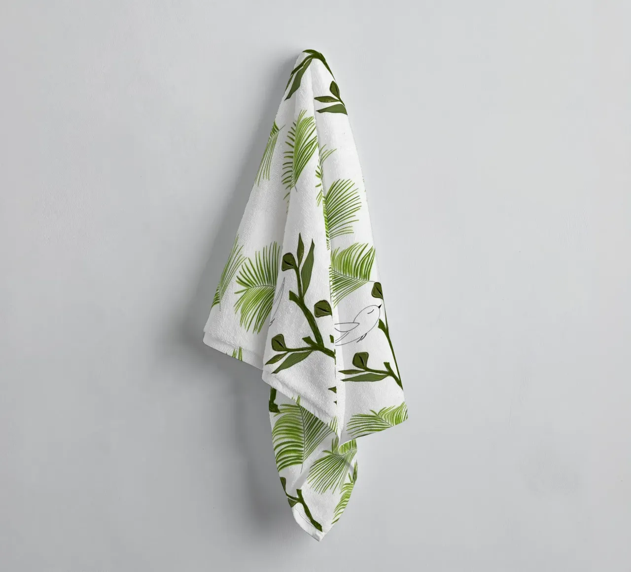 Tree birds and palm leaves tropical minimal pattern towel by gulsengunel