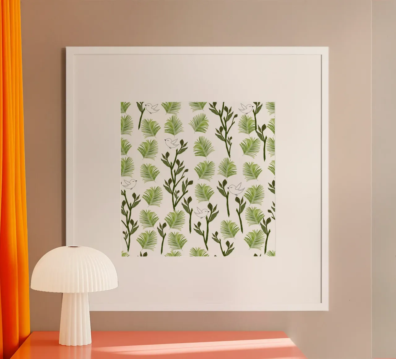 Albero uccelli e foglie di palma modello tropicale minimal poster con telaio in plastica da gulsengunel