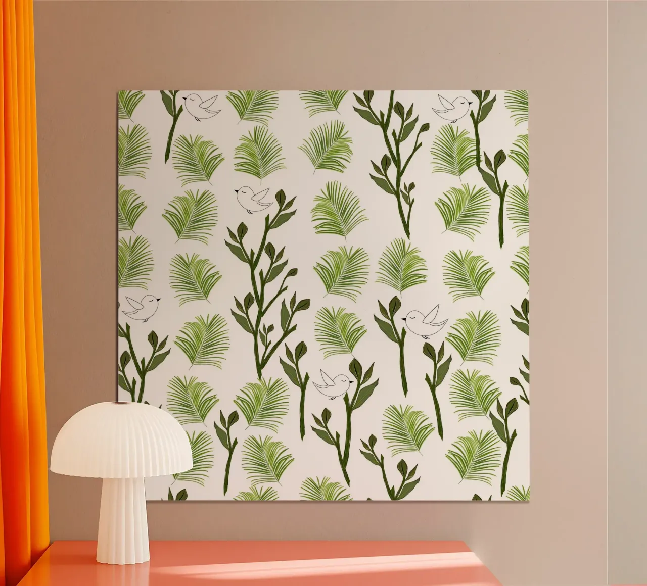 Albero uccelli e foglie di palma modello tropicale minimal poster con telaio in plastica da gulsengunel
