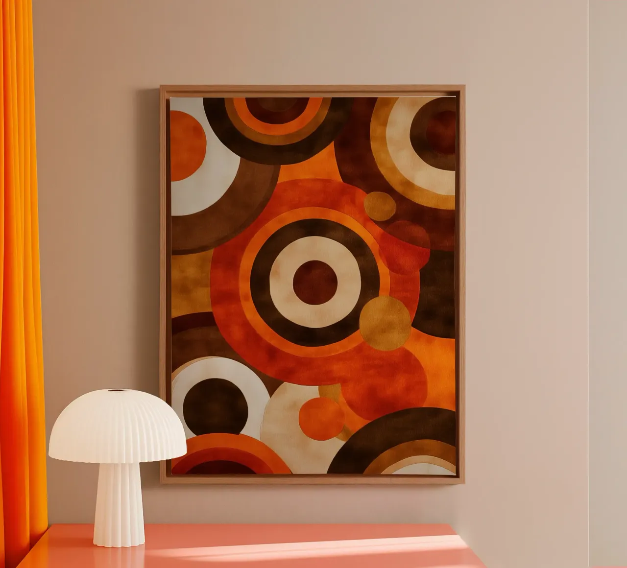 Abstract retro-futuristic circles | 70s aesthetics canvas with Floater frame by Autofocus