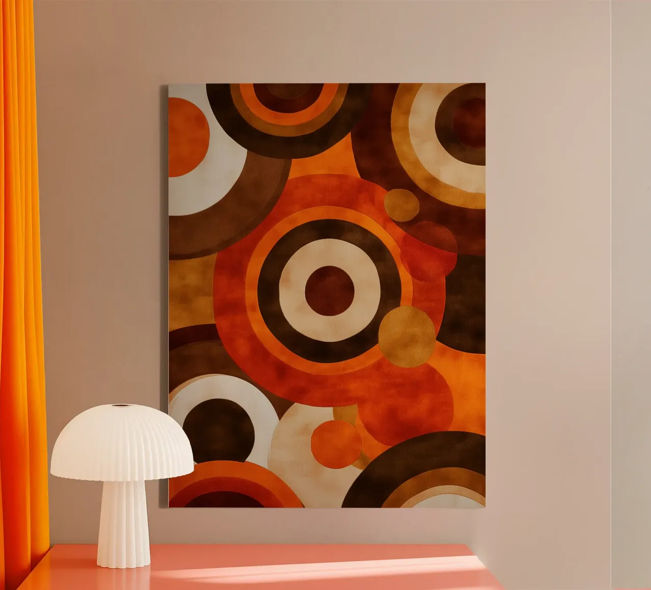 Abstract retro-futuristic circles | 70s aesthetics canvas with Floater frame by Autofocus