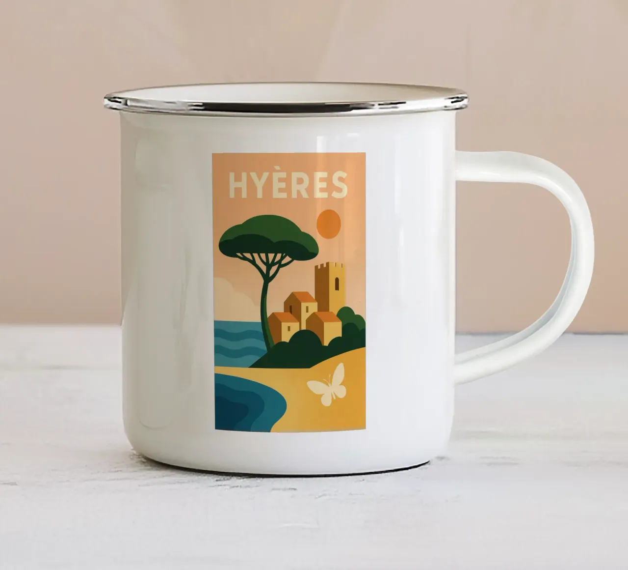 Hyères, the gentle way of life between sea and hills enamel mug by JETLAG | affiches voyage