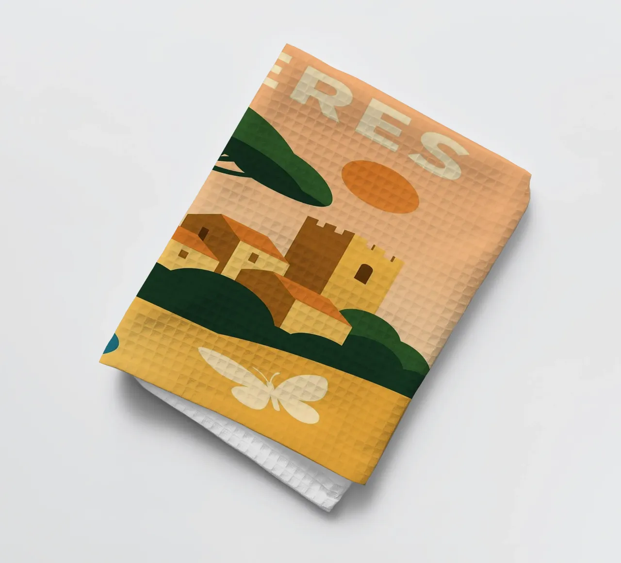 Hyères, the gentle way of life between sea and hills tea towel by JETLAG | affiches voyage