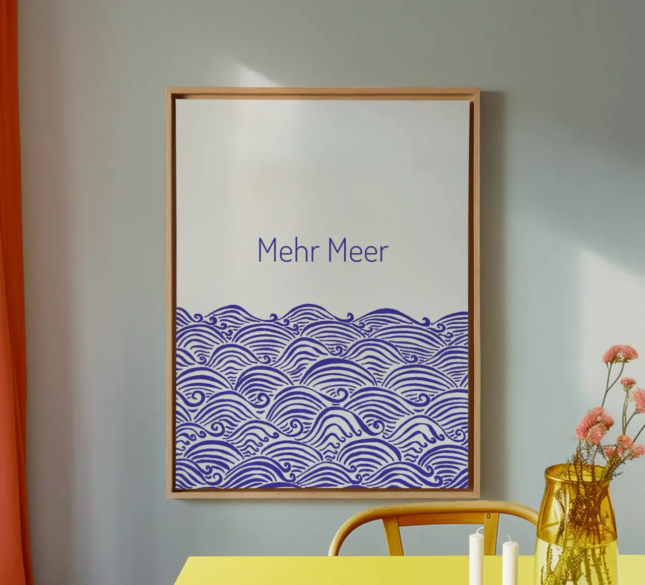Meer zee - golven in blauw canvas met Baklijst van PaperLine Art