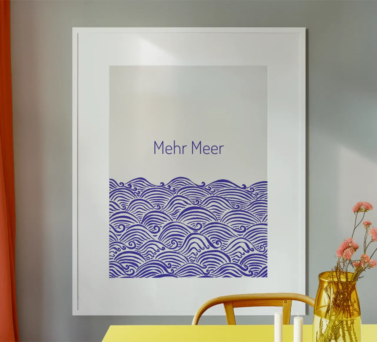 Più mare - onde in blu poster con telaio in alluminio da PaperLine Art