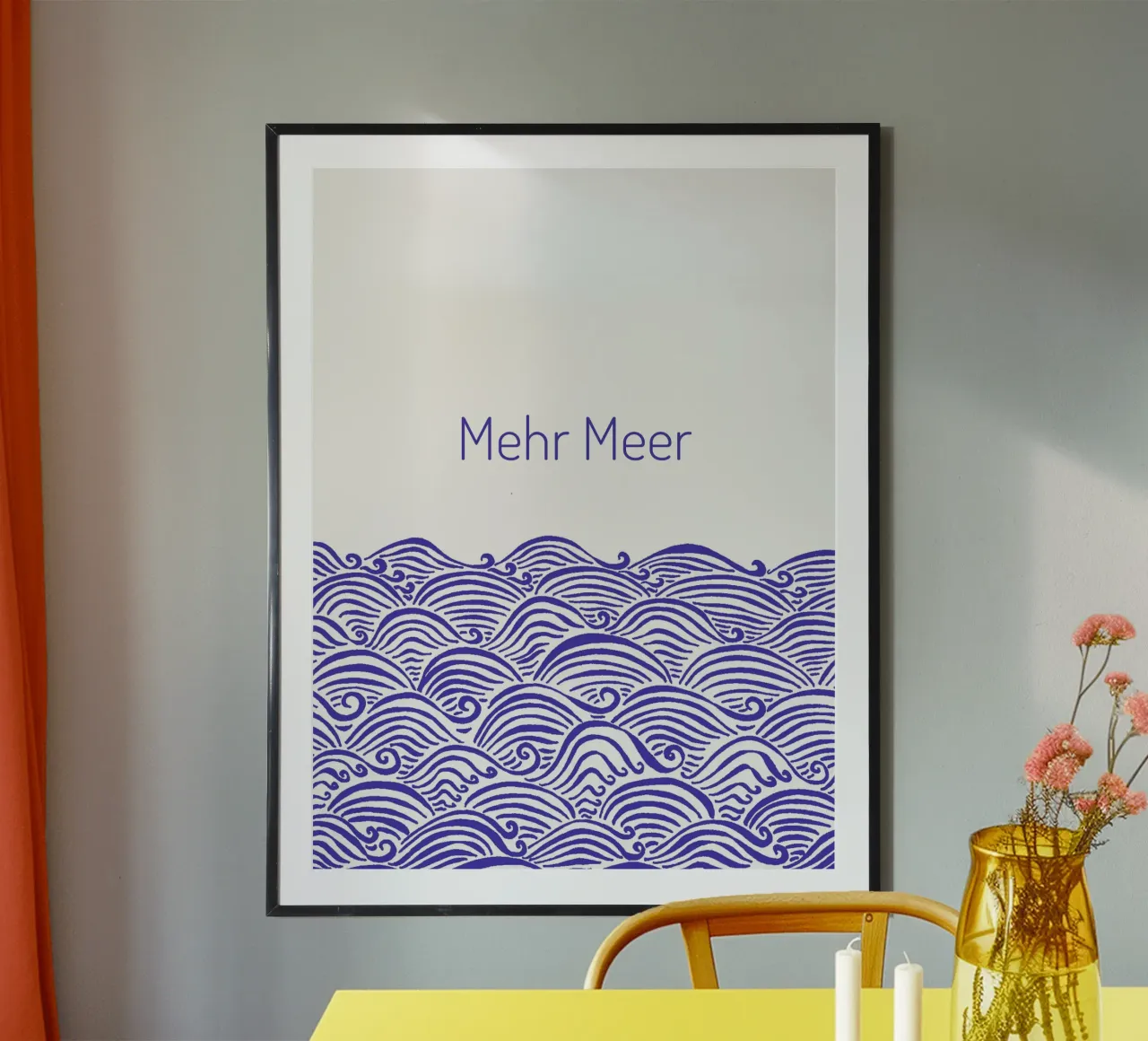 Più mare - onde in blu poster con telaio in alluminio da PaperLine Art