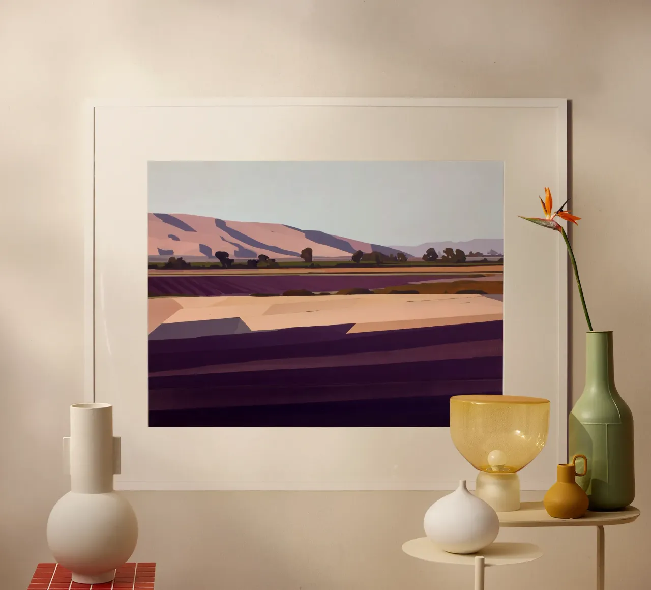 Pianure della lavanda poster con telaio in alluminio da Seed & Signal