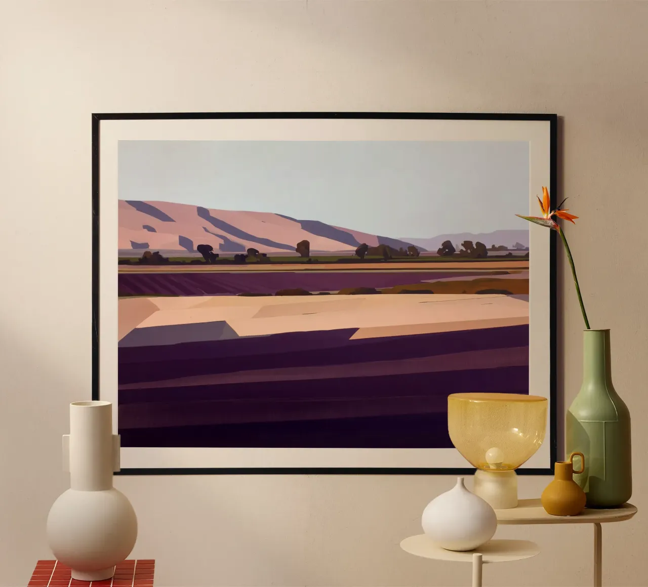 Pianure della lavanda poster con telaio in alluminio da Seed & Signal