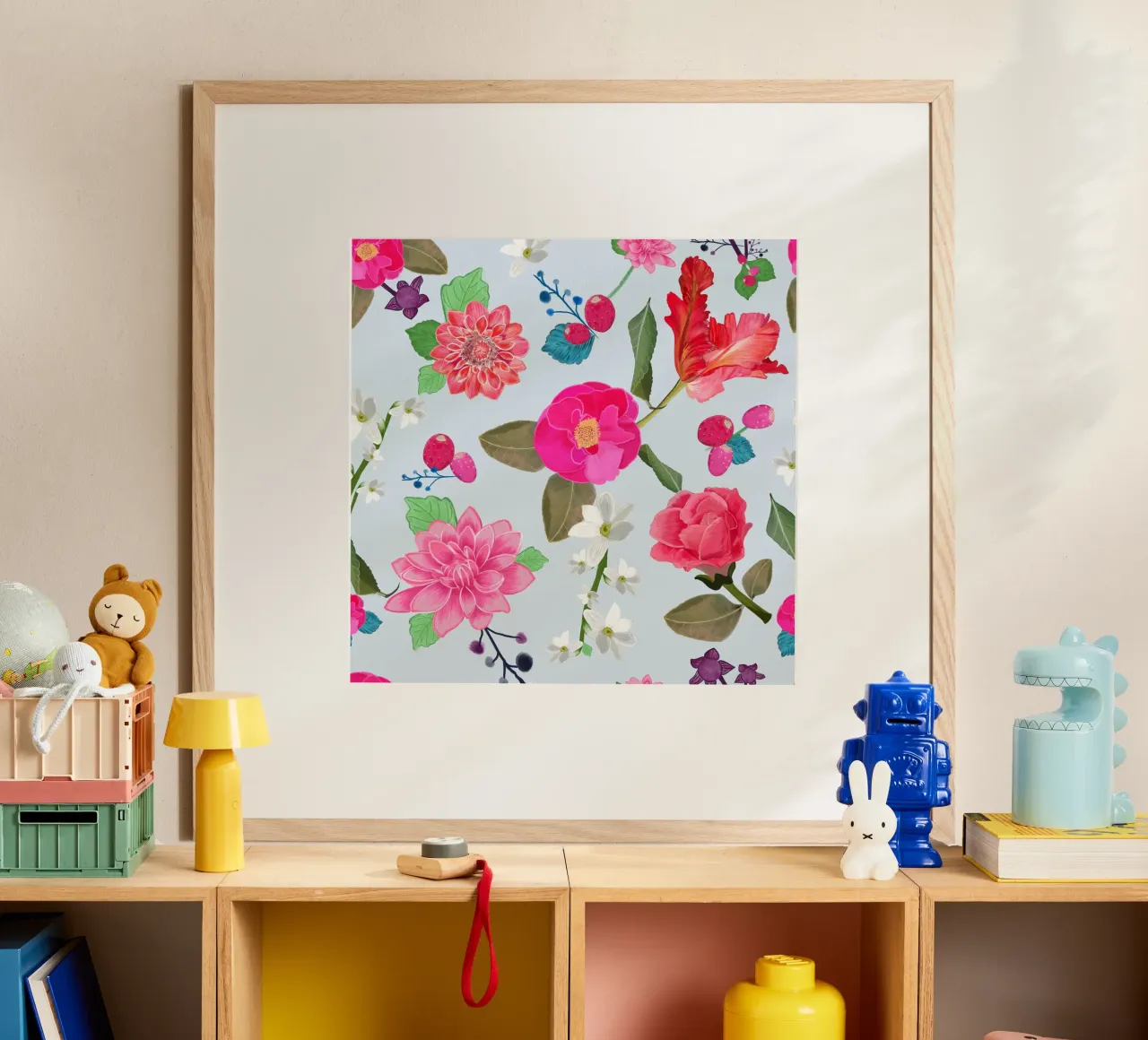 Dessin à la main d'une belle fleur colorée bleue poster de gulsengunel