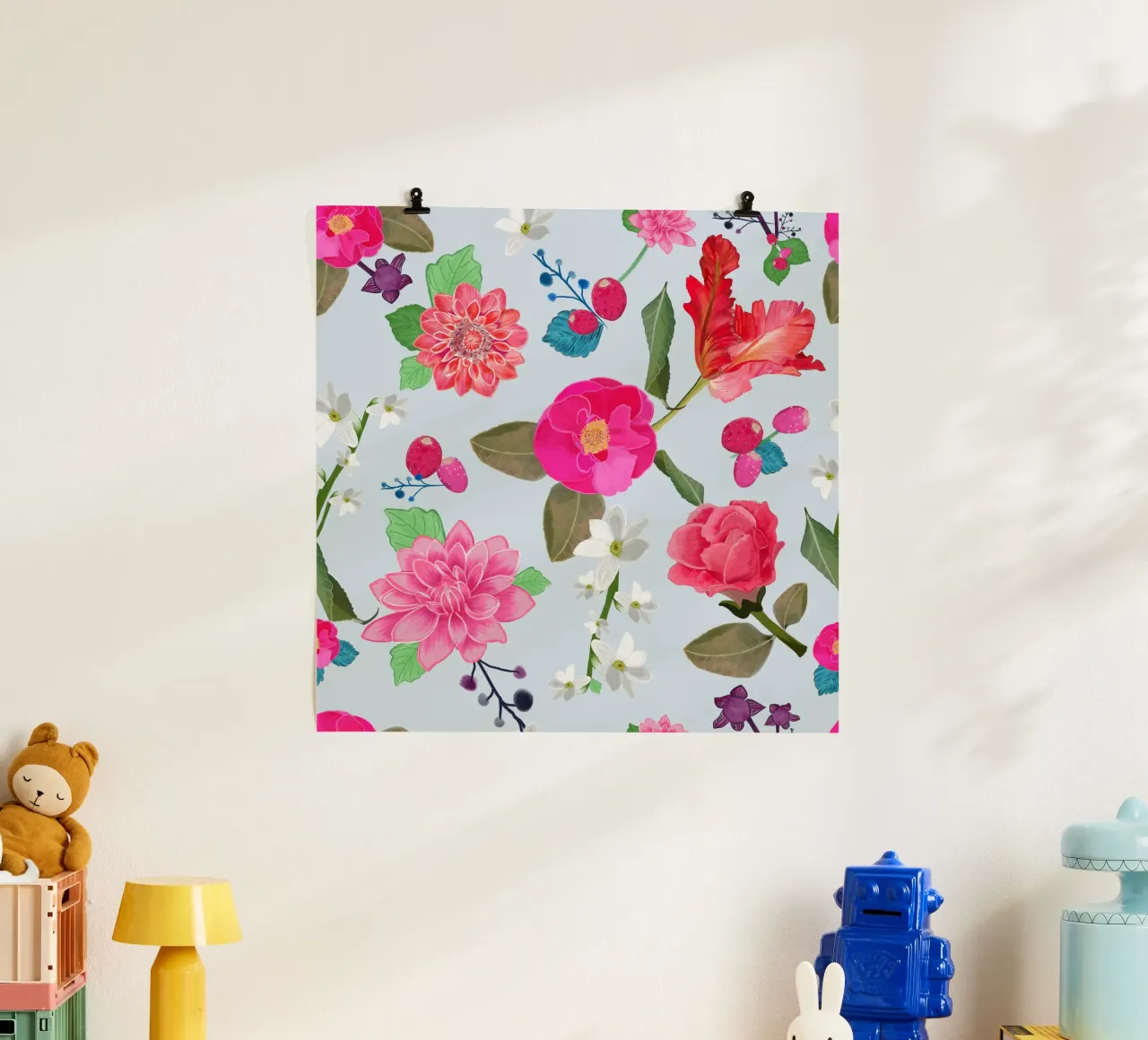 Dessin à la main d'une belle fleur colorée bleue poster de gulsengunel