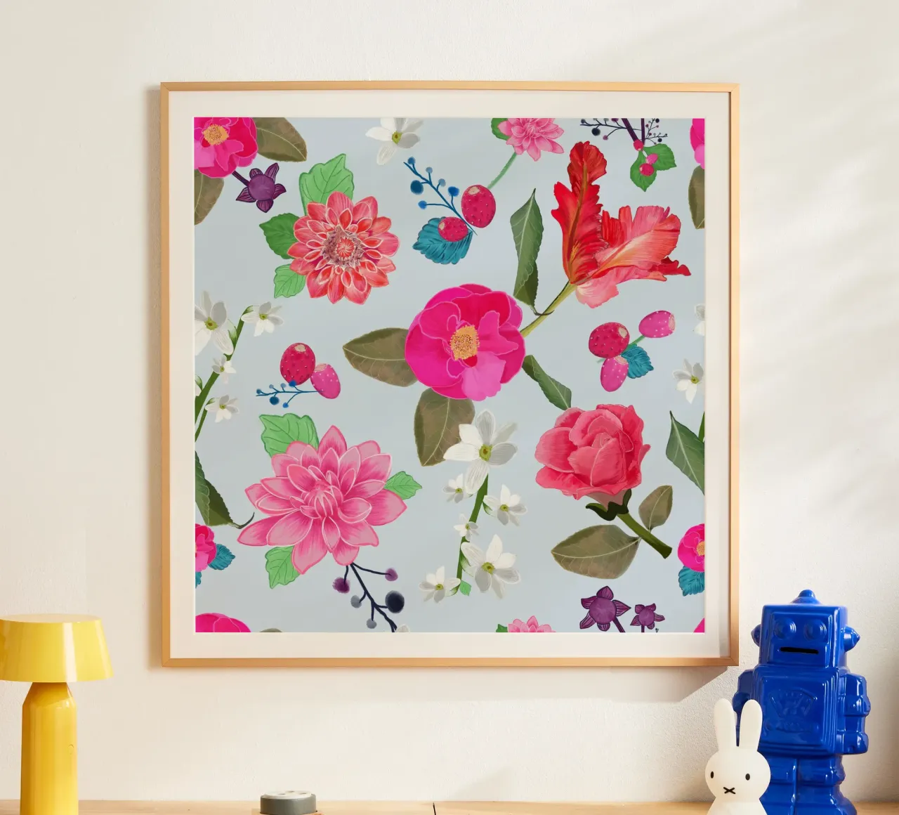 Dessin à la main d'une belle fleur colorée bleue poster de gulsengunel