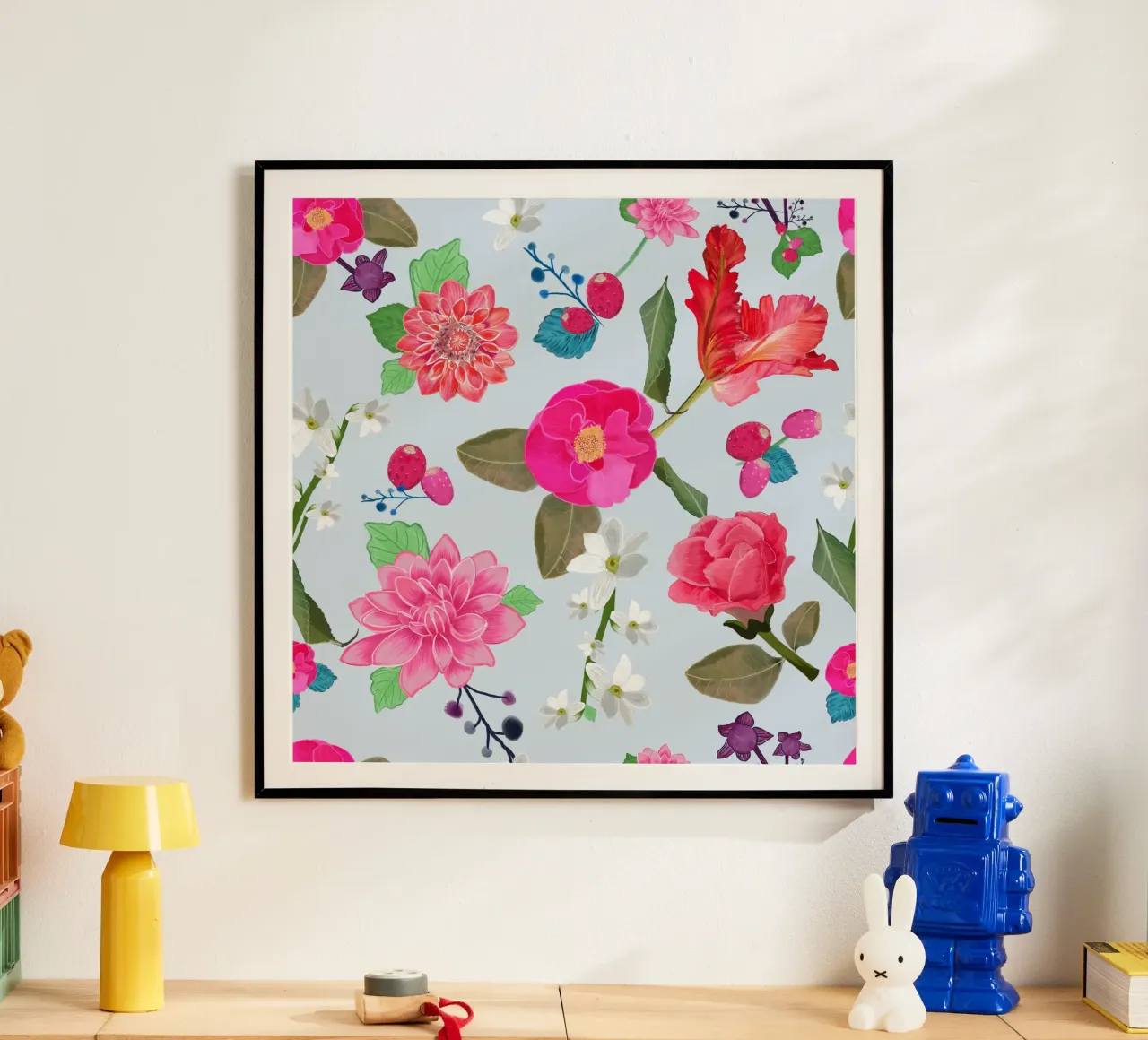 Dessin à la main d'une belle fleur colorée bleue poster de gulsengunel