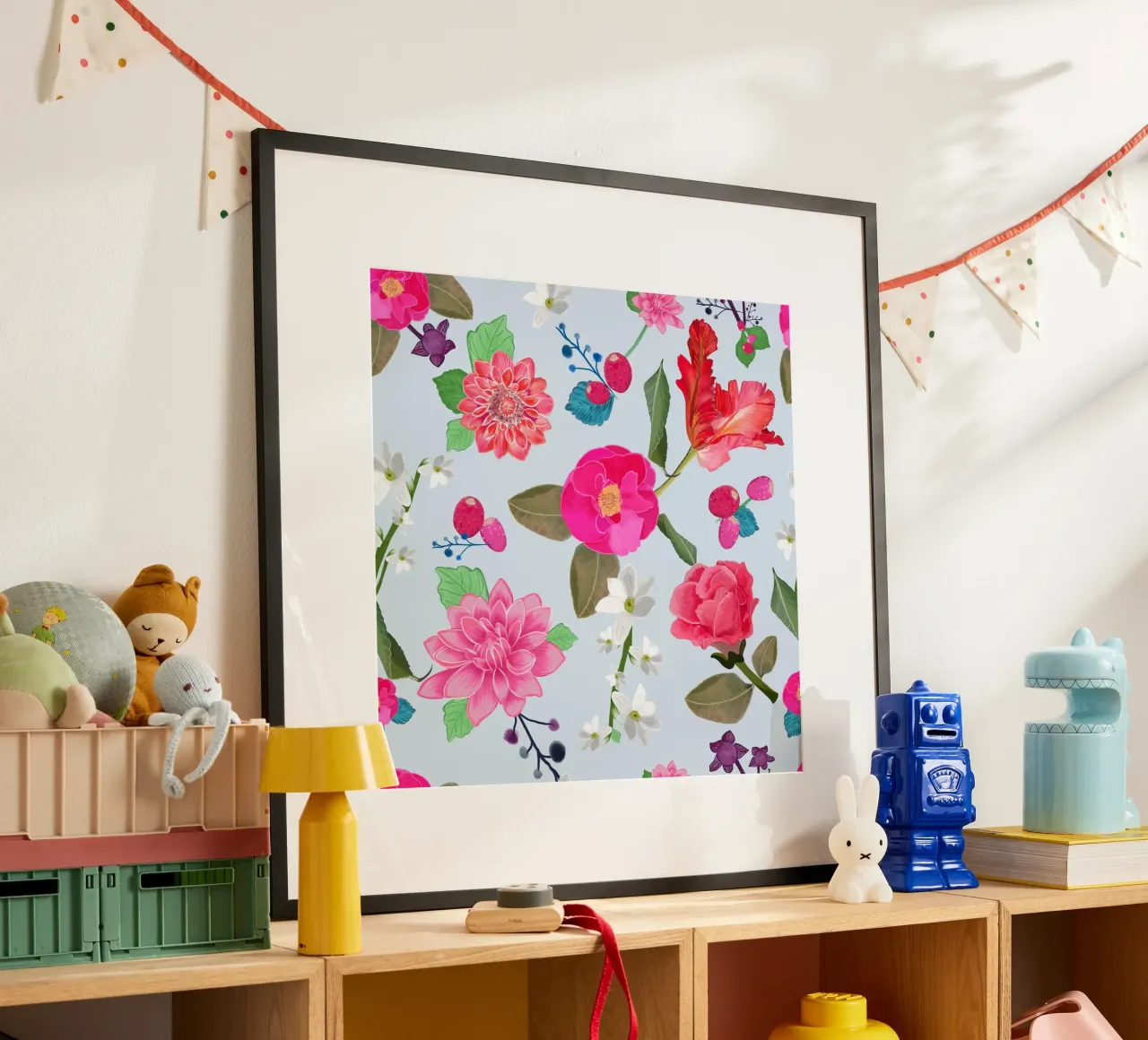 Dessin à la main d'une belle fleur colorée bleue poster de gulsengunel