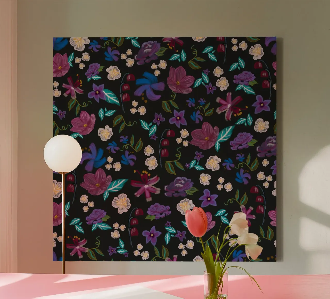 Geborstelde bloemen Kleurrijke gouache verf weide canvas met Baklijst van gulsengunel