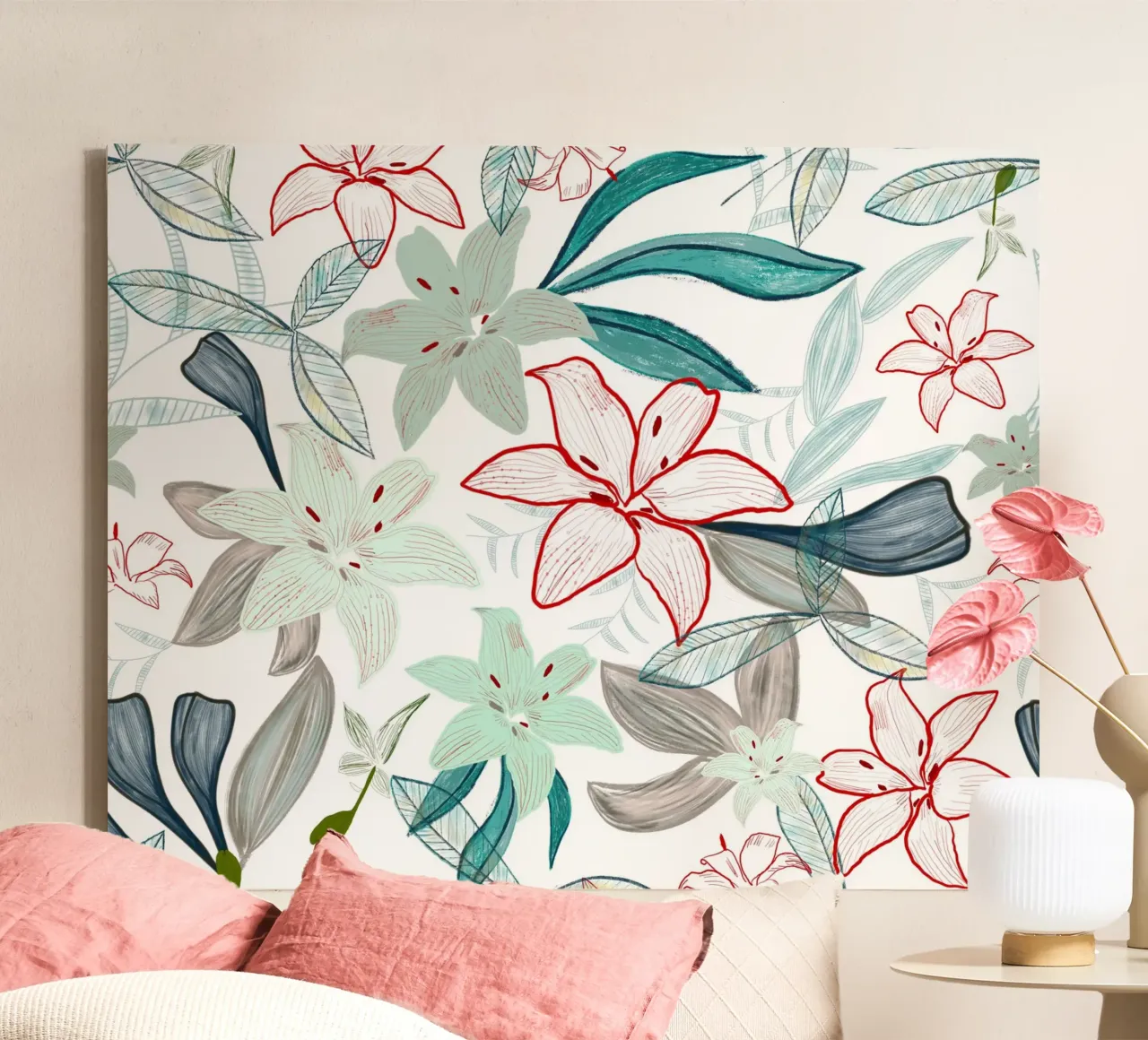 Exotic lily hand painted artistic pattern canvas with Floater frame by gulsengunel