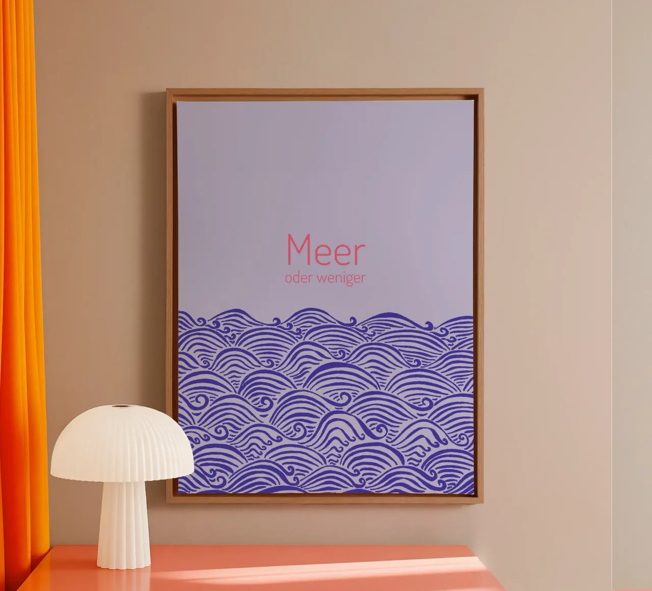 Meer oder weniger - violett Leinwand mit Schattenfugenrahmen von PaperLine Art