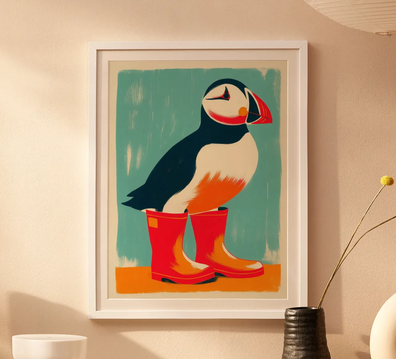 Puffin avec bottes en caoutchouc rouges | Islande Poster poster de Autofocus