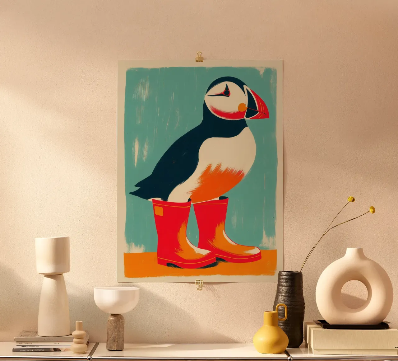 Puffin avec bottes en caoutchouc rouges | Islande Poster poster de Autofocus