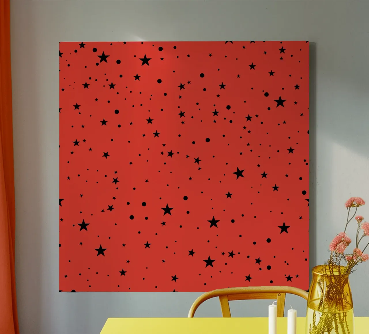 Seamless black stars with red background canvas with Floater frame by gulsengunel