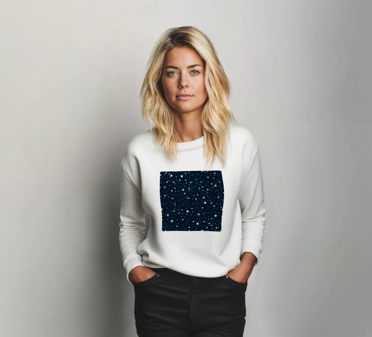 Senza soluzione di continuità bianco oro argento stelle modello sfondo blu navy felpa da gulsengunel