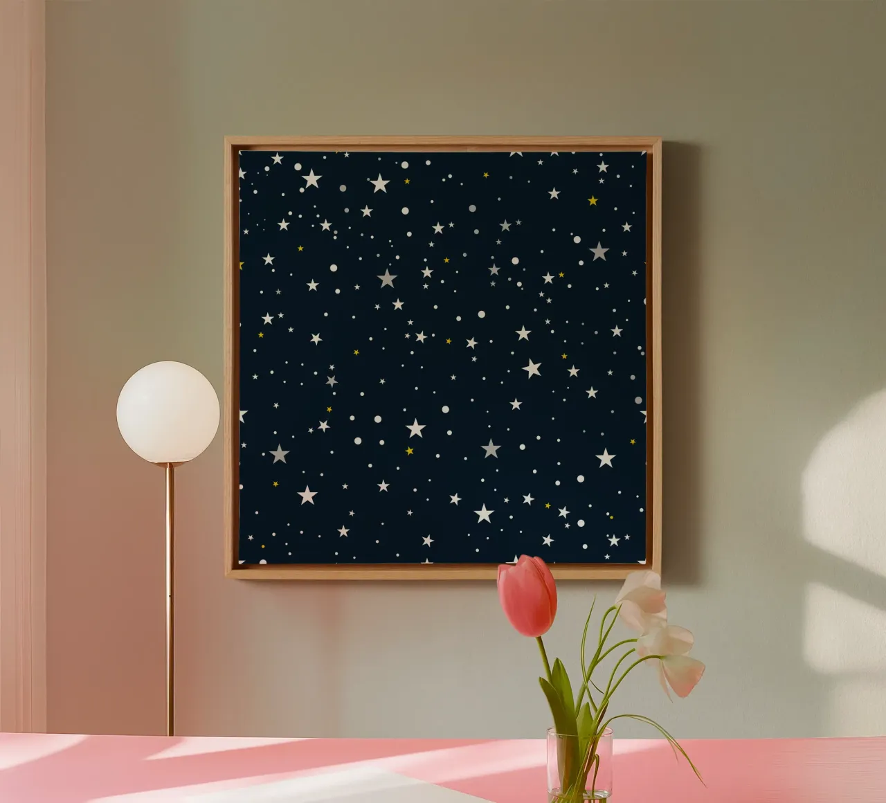 Senza soluzione di continuità bianco oro argento stelle modello sfondo blu navy tela con Cornice a cassetta da gulsengunel