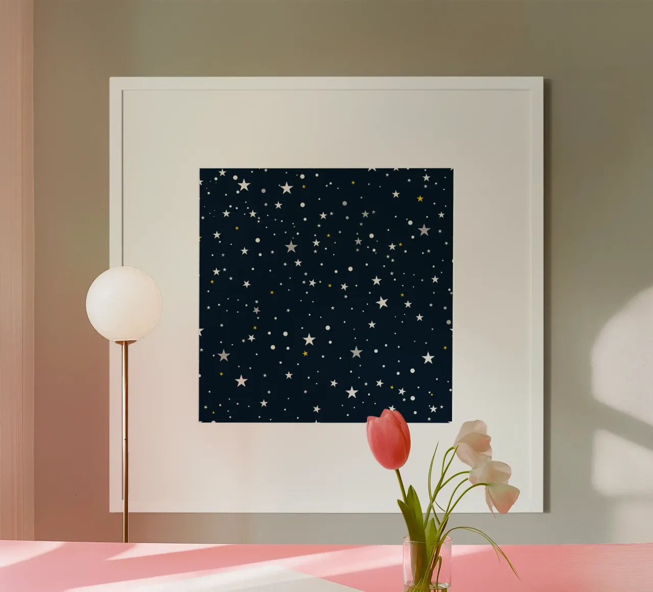 Senza soluzione di continuità bianco oro argento stelle modello sfondo blu navy poster con telaio in legno da gulsengunel