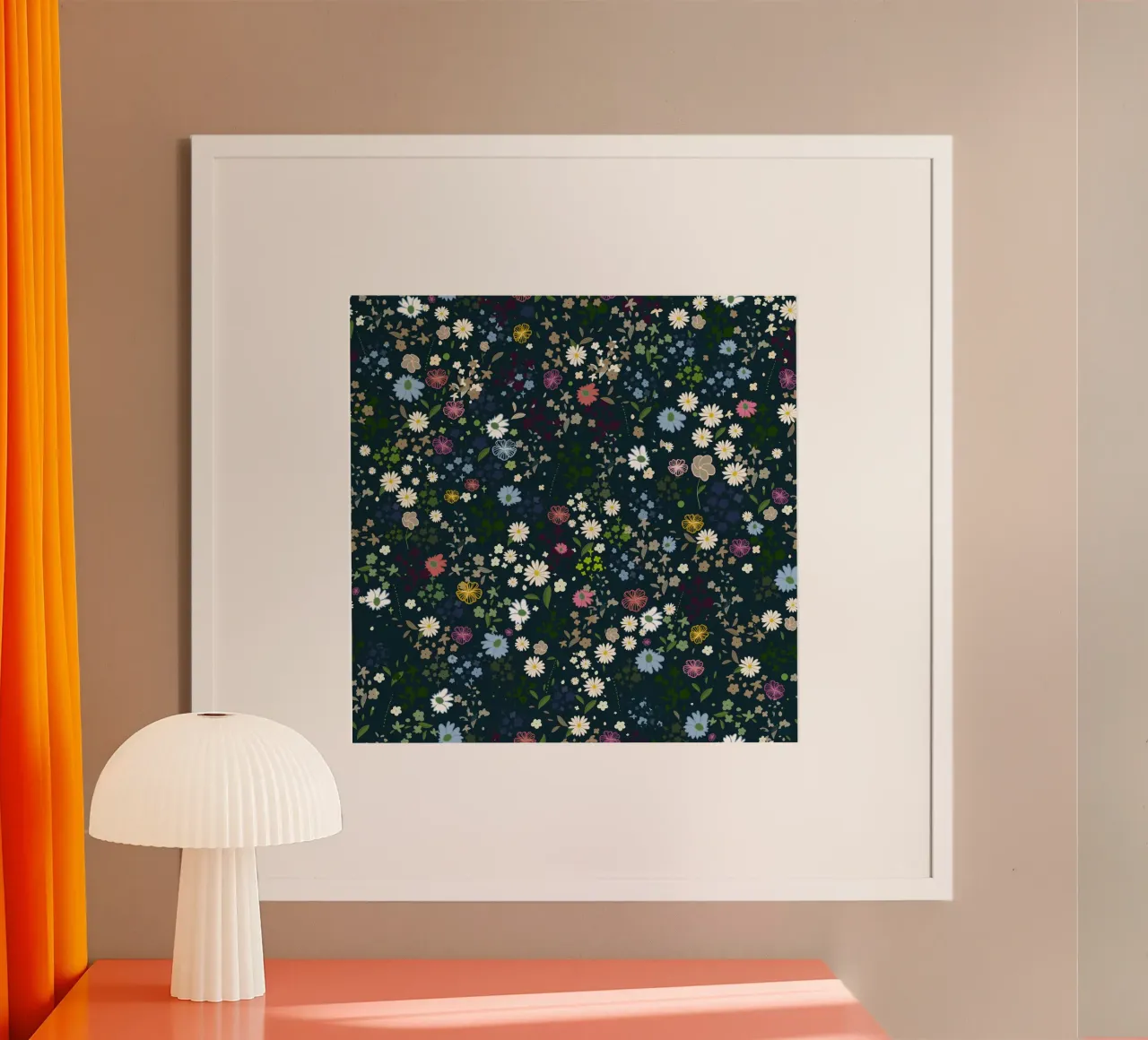 Senza soluzione di continuità carino margherite e fiori colorati modello scuro poster con telaio in alluminio da gulsengunel