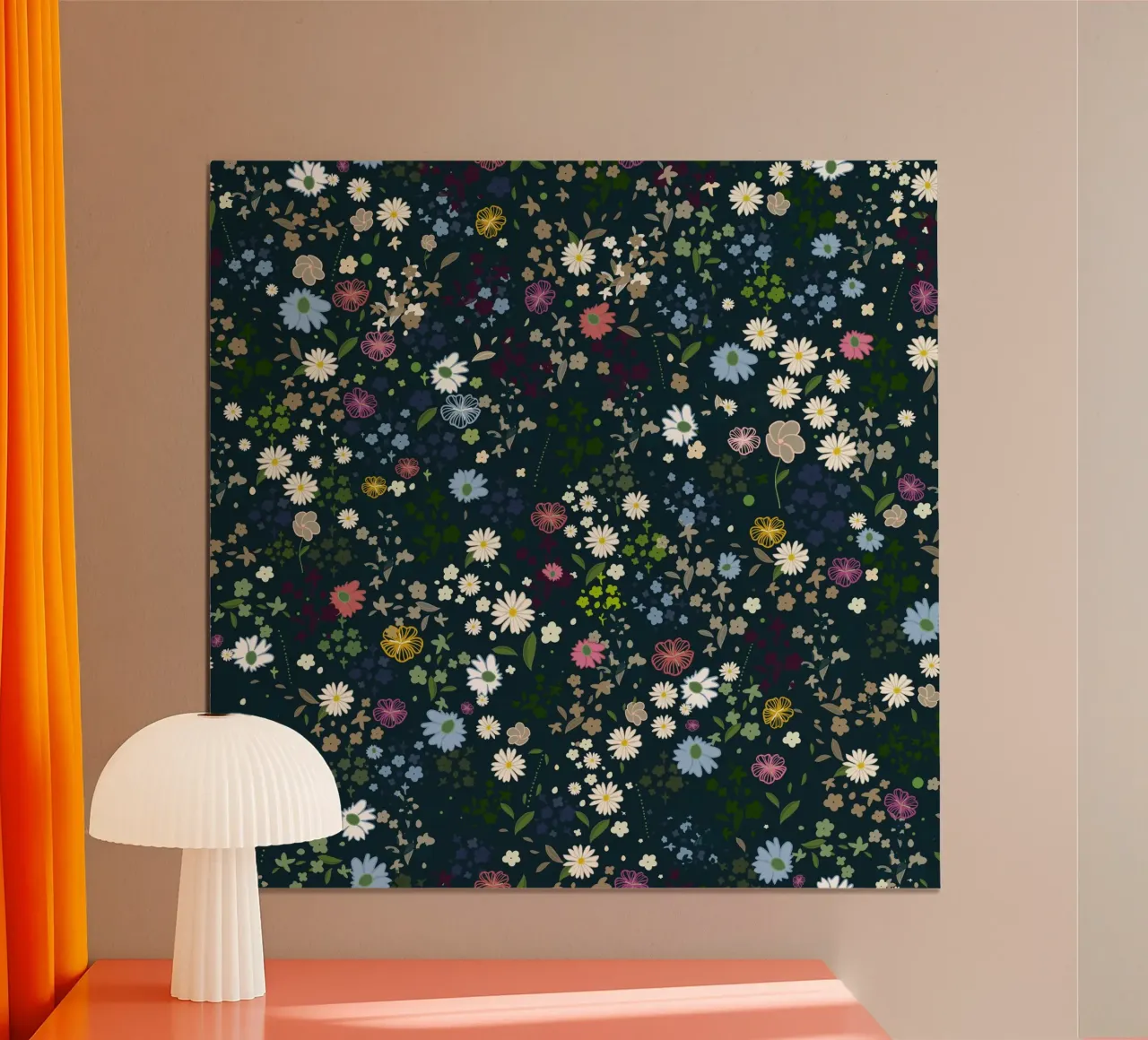 Senza soluzione di continuità carino margherite e fiori colorati modello scuro poster con telaio in alluminio da gulsengunel