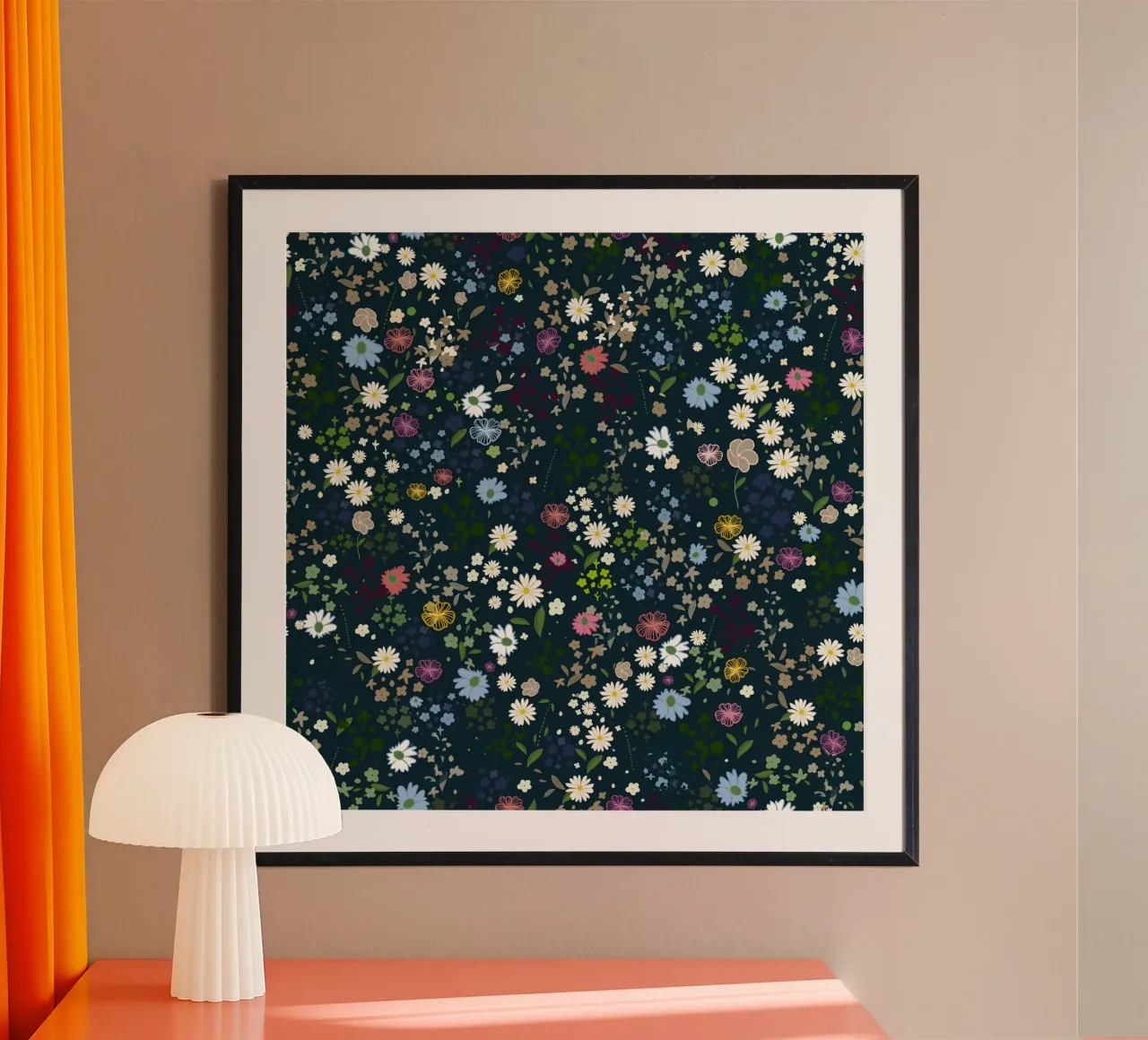 Senza soluzione di continuità carino margherite e fiori colorati modello scuro poster con telaio in alluminio da gulsengunel