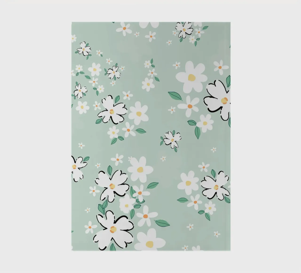 Daisies seamless fabric design pattern green background notebook by gulsengunel