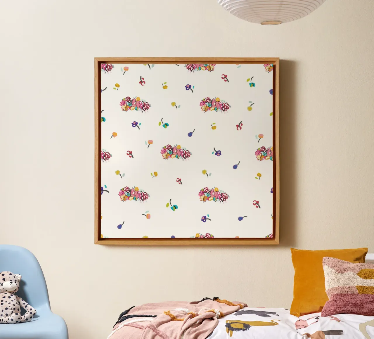 Handgetekende kleurrijke abstracte bloemen canvas met Baklijst van gulsengunel