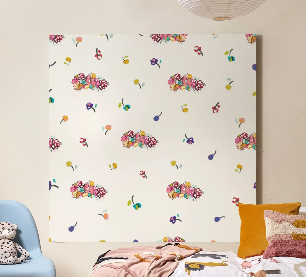 Handgetekende kleurrijke abstracte bloemen canvas met Baklijst van gulsengunel
