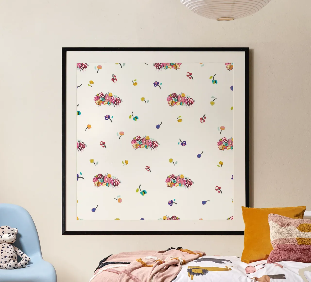 Handgetekende kleurrijke abstracte bloemen poster van gulsengunel