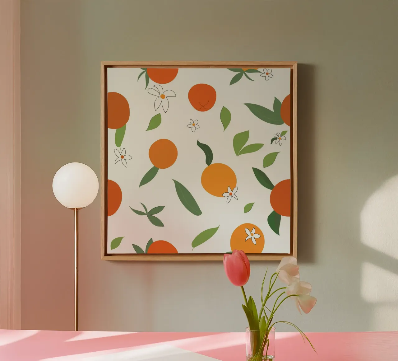 Orange seamless fabric design pattern canvas with Floater frame by gulsengunel