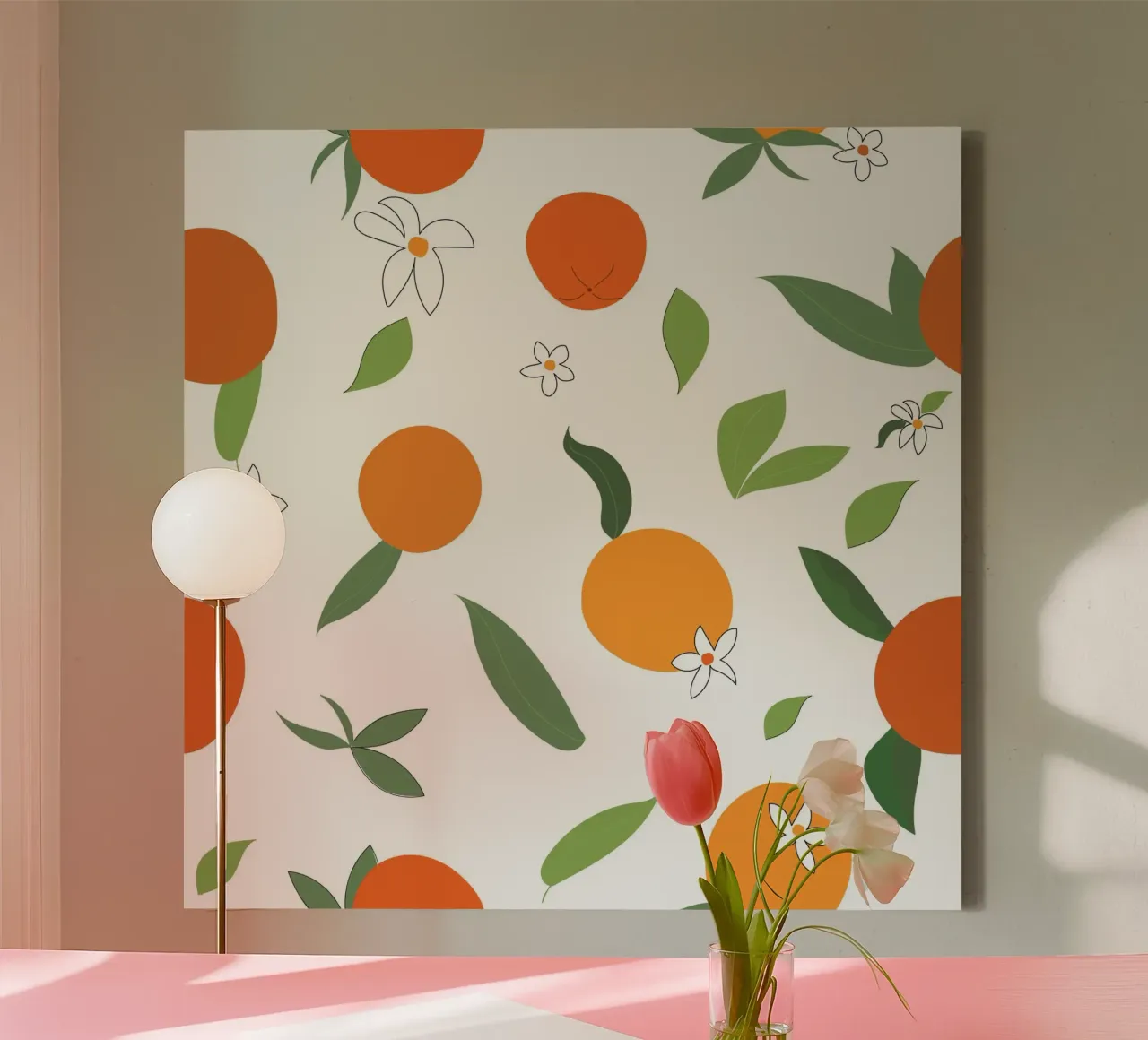 Orange seamless fabric design pattern canvas with Floater frame by gulsengunel