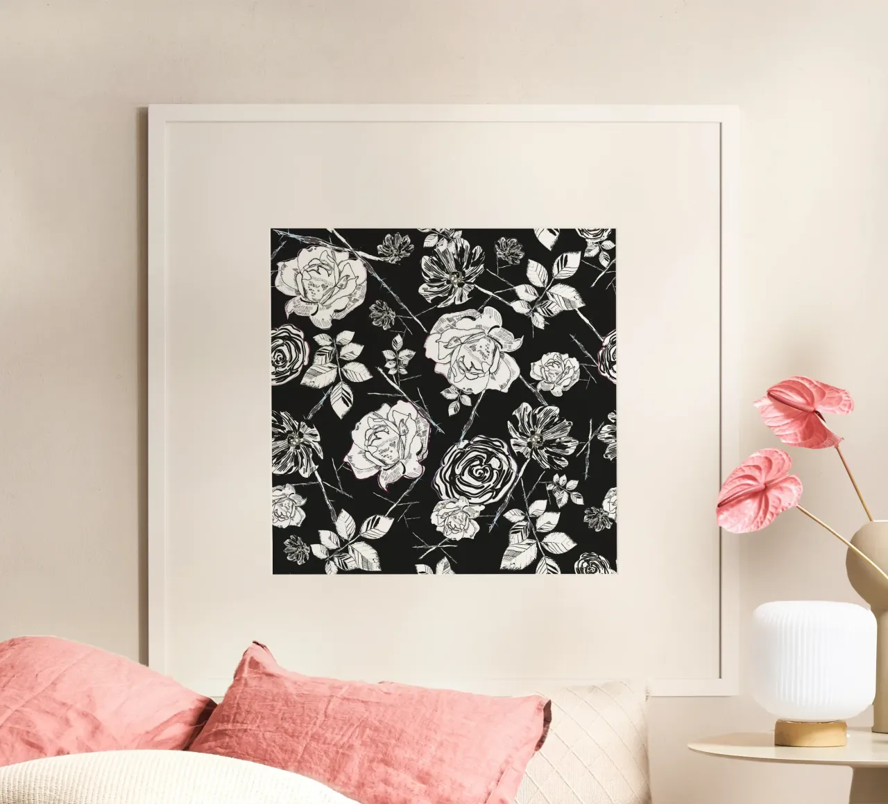 Rose peonie bianche e nere poster da gulsengunel
