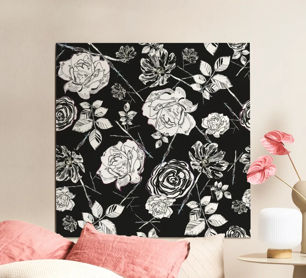 Rose peonie bianche e nere poster da gulsengunel
