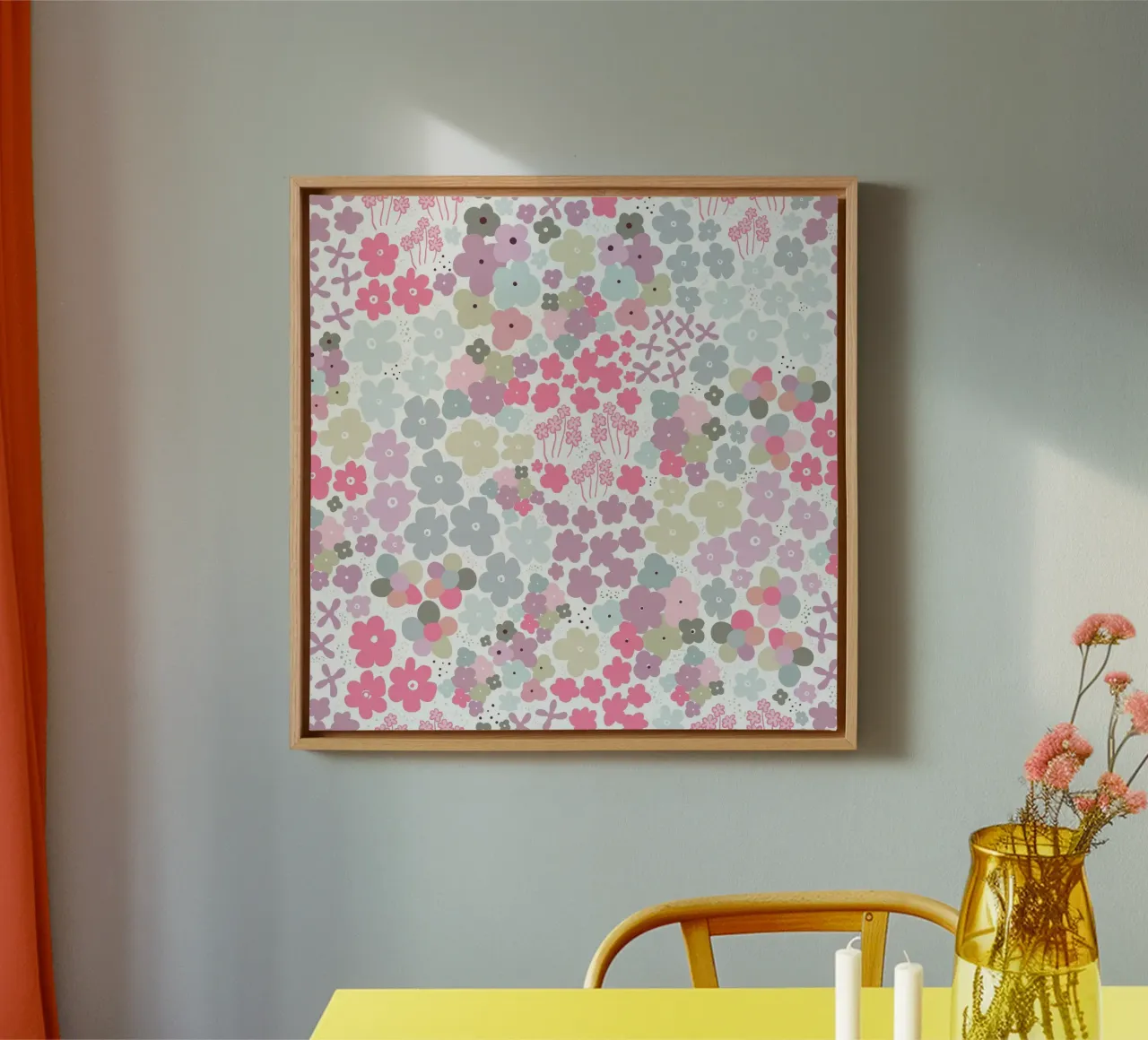 Modello di fiori colorati tela con Cornice a cassetta da gulsengunel