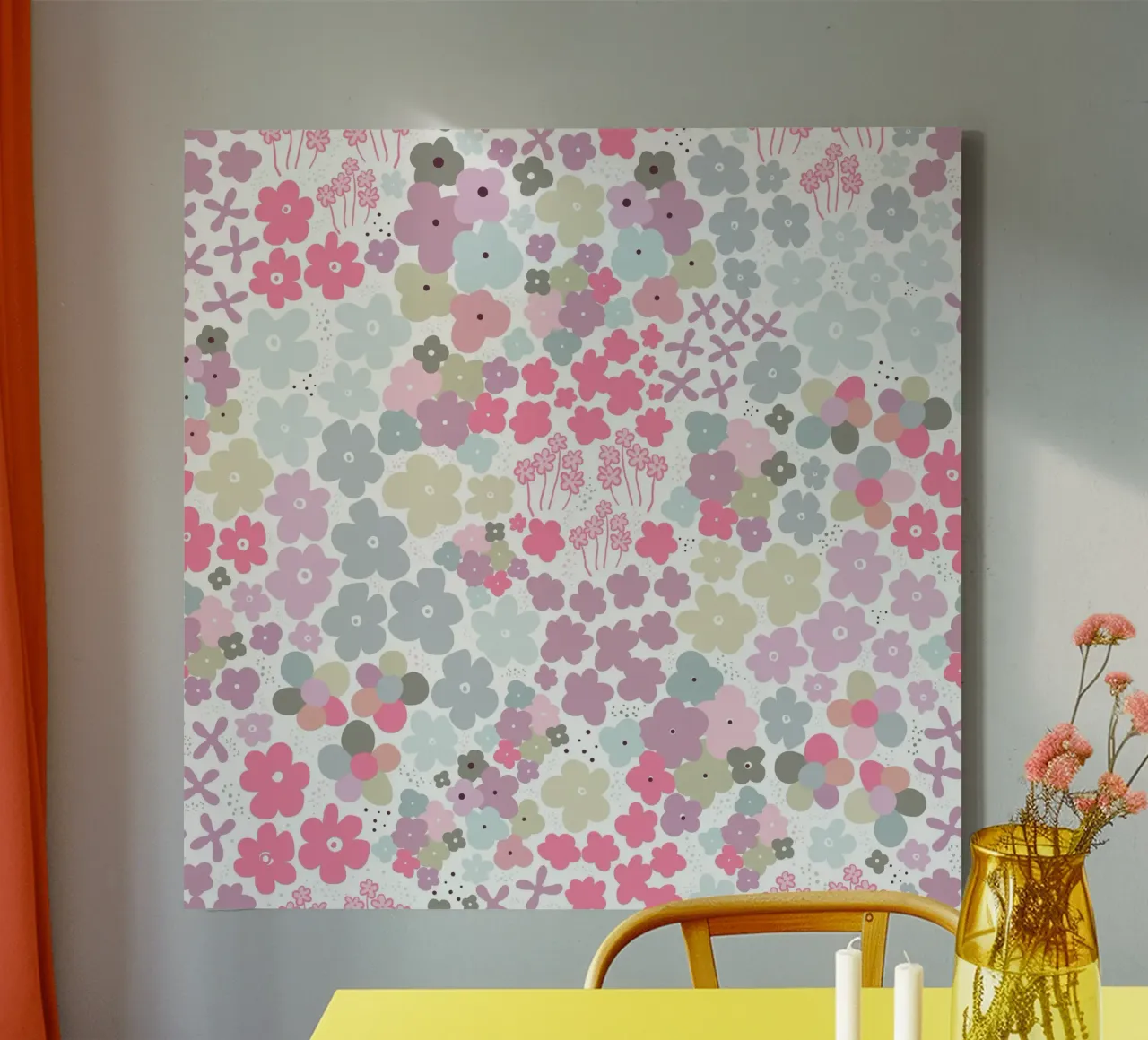Modello di fiori colorati tela con Cornice a cassetta da gulsengunel