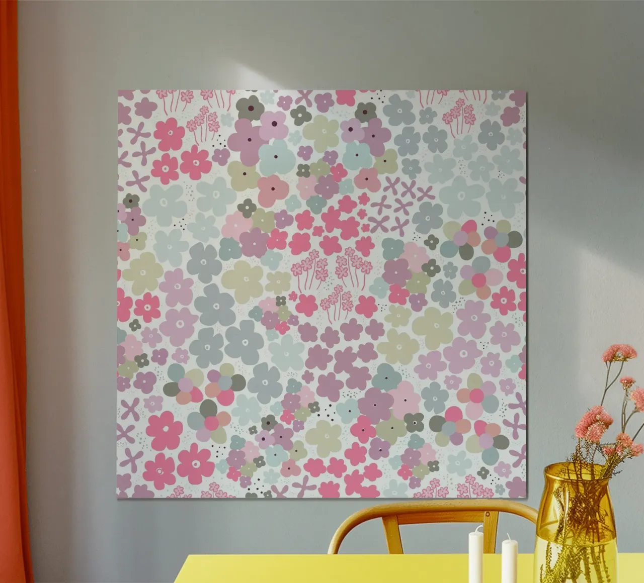 Modello di fiori colorati poster con telaio in legno da gulsengunel