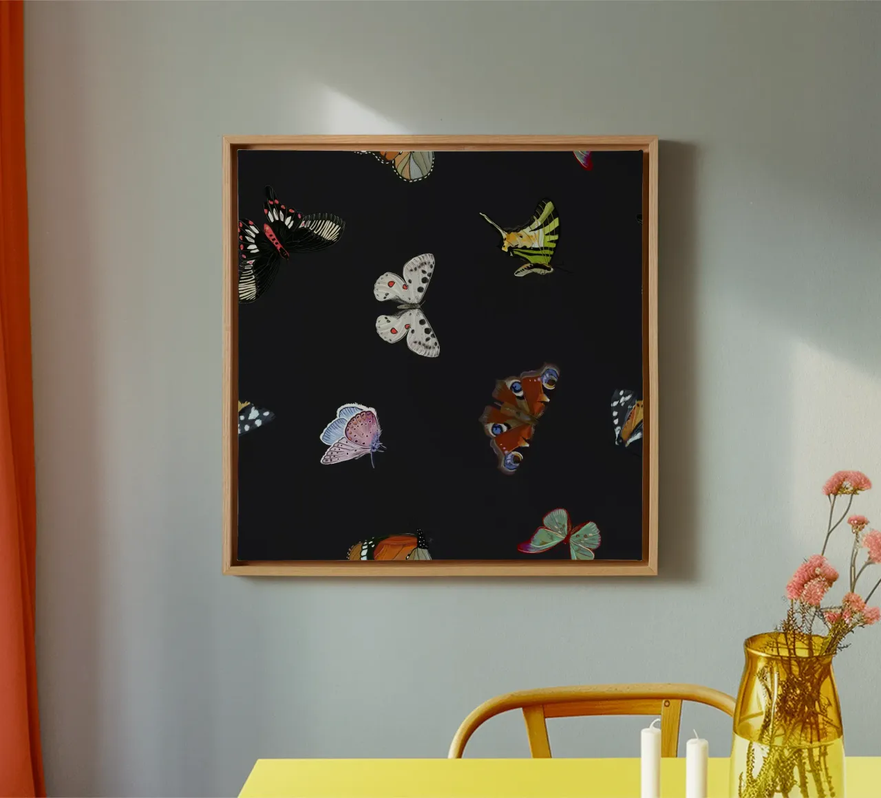 Vlinders donker canvas met Baklijst van gulsengunel