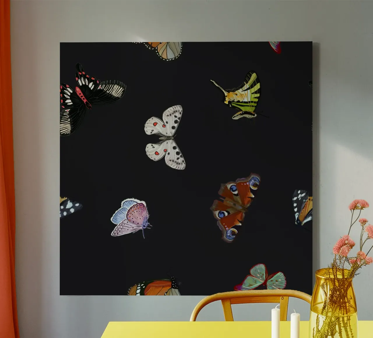 Vlinders donker canvas met Baklijst van gulsengunel