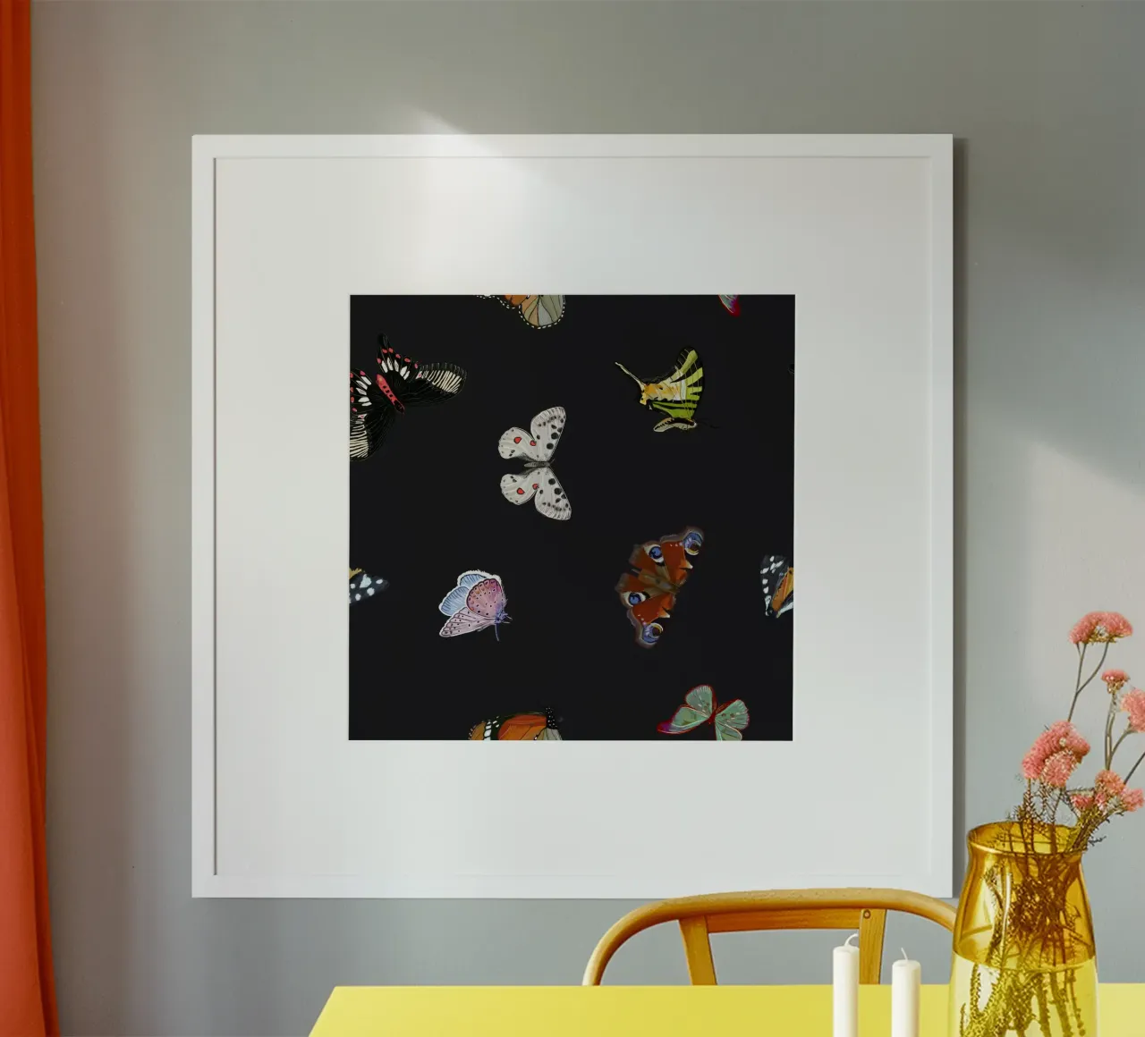 Farfalle scure poster con telaio in legno da gulsengunel