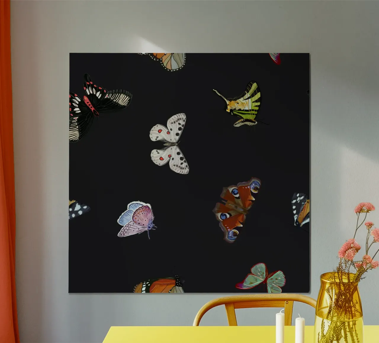 Farfalle scure poster con telaio in legno da gulsengunel