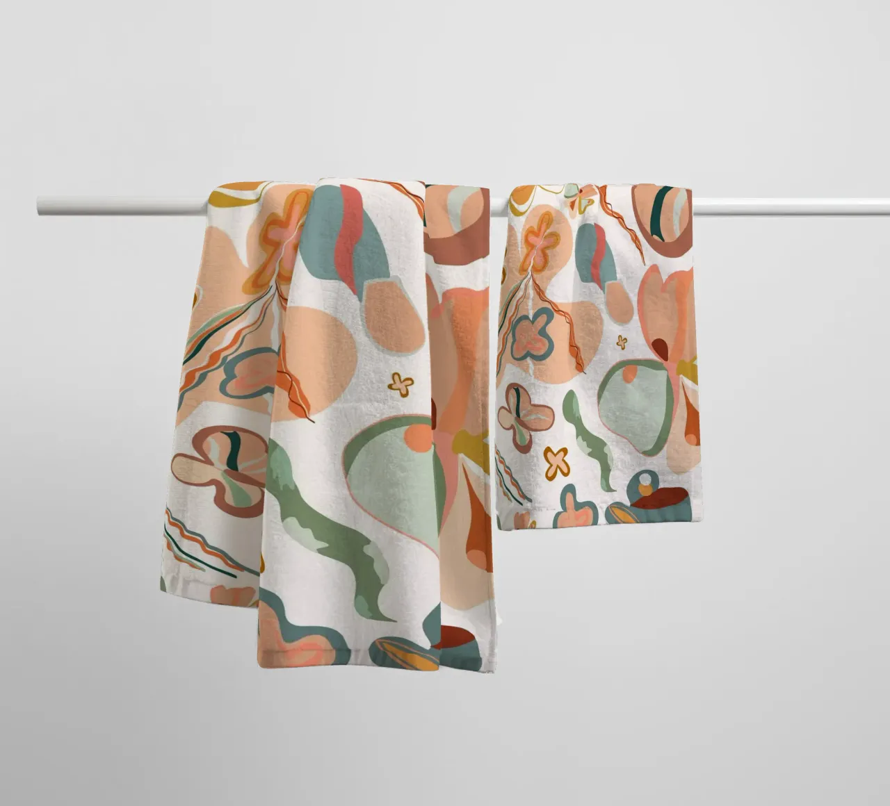 Terra cotta abstract floral pattern towel by gulsengunel