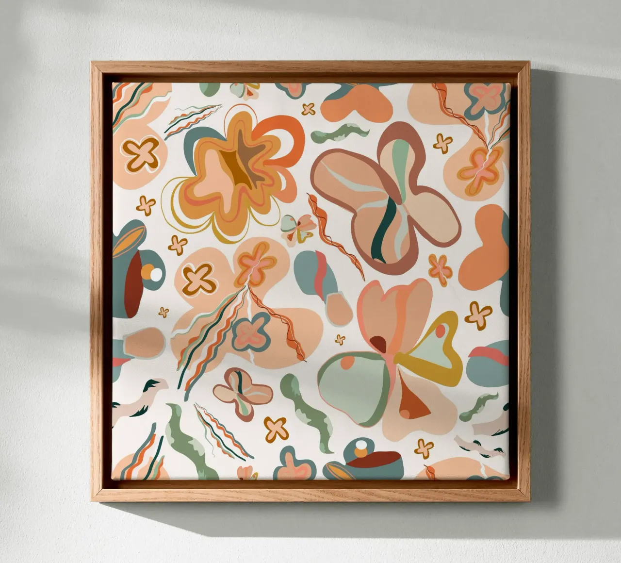 Terra cotta abstract bloemenpatroon canvas met Baklijst van gulsengunel