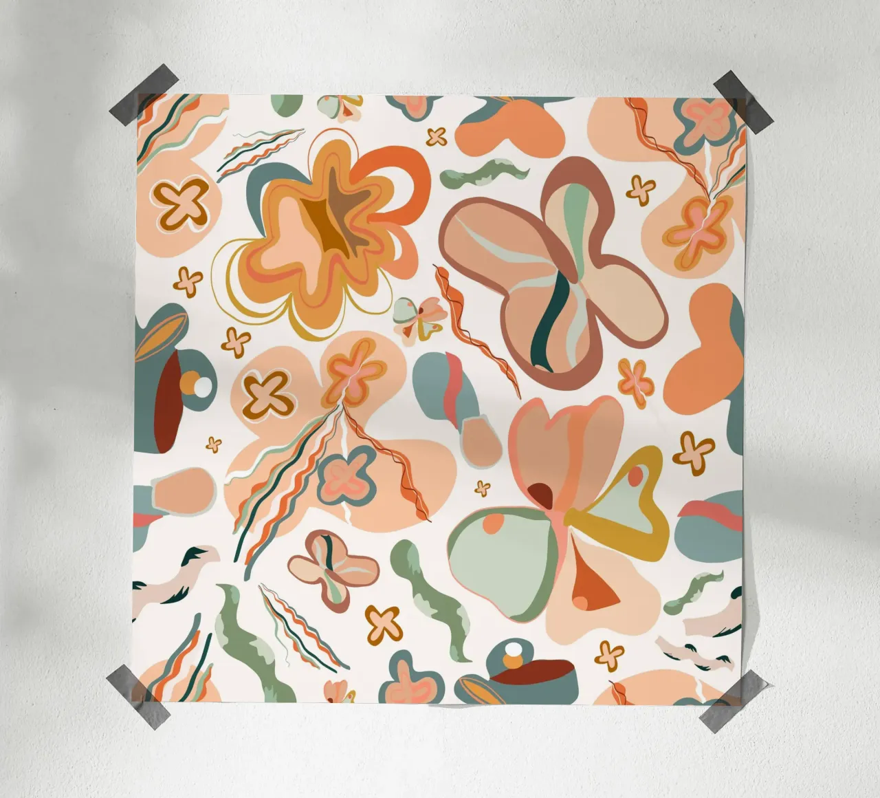 Terra cotta abstract floral pattern poster by gulsengunel