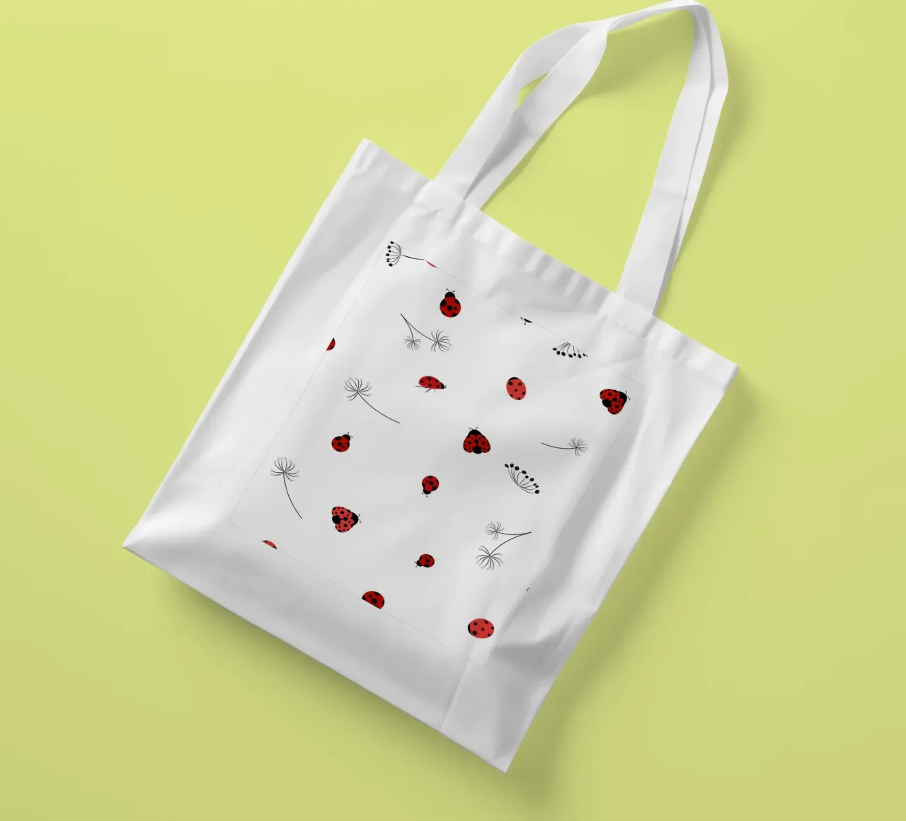 Lady bug and dandelion pattern tote bag by gulsengunel