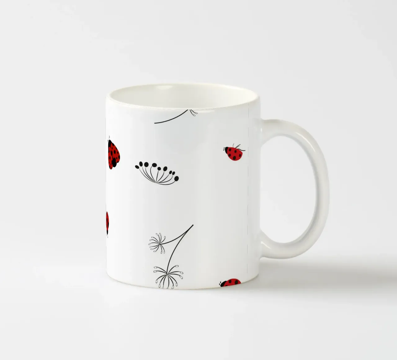 Lady bug and dandelion pattern ceramic mug by gulsengunel